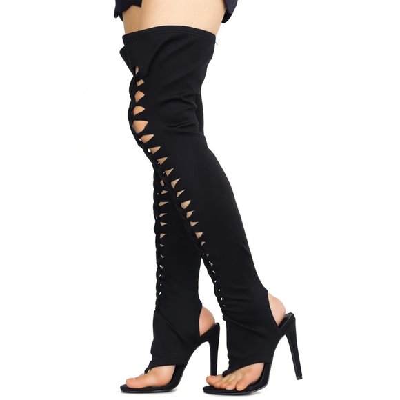 NEW๐ฅ Thong Over Knee Thigh High Cut-Out Heel Boot - Picture 3 of 5